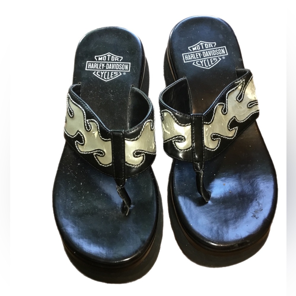 Harley-Davidson Black Sandals with Cream Flame Accents